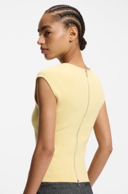 Knitted top with waist darts and exposed rear zip, Light Yellow