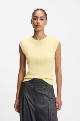 Knitted top with waist darts and exposed rear zip, Light Yellow