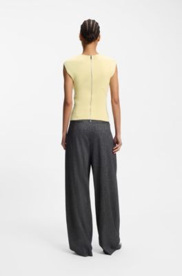 Knitted top with waist darts and exposed rear zip, Light Yellow