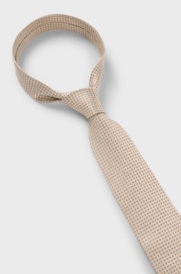 Formal tie in Italian silk jacquard, Natural