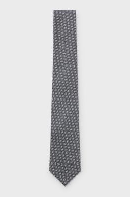 Diagonal-stripe tie in Italian silk jacquard, Dark Blue
