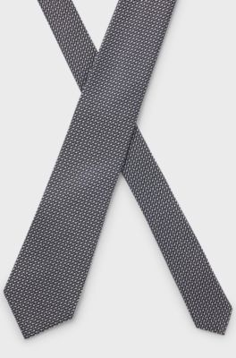 Diagonal-stripe tie in Italian silk jacquard, Dark Blue