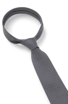 Diagonal-stripe tie in Italian silk jacquard, Dark Blue