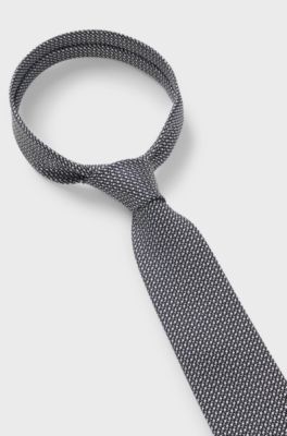 Diagonal-stripe tie in Italian silk jacquard, Dark Blue