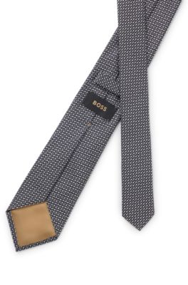Diagonal-stripe tie in Italian silk jacquard, Dark Blue