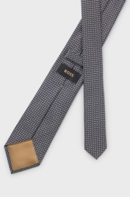 Diagonal-stripe tie in Italian silk jacquard, Dark Blue