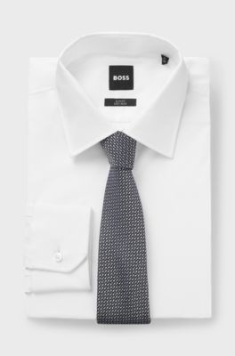 Diagonal-stripe tie in Italian silk jacquard, Dark Blue