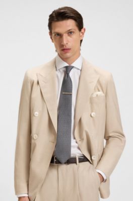 Diagonal-stripe tie in Italian silk jacquard, Dark Blue