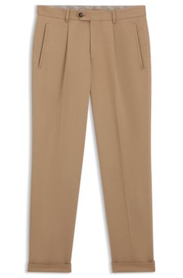 Relaxed-fit trousers in cotton-blend twill, Beige