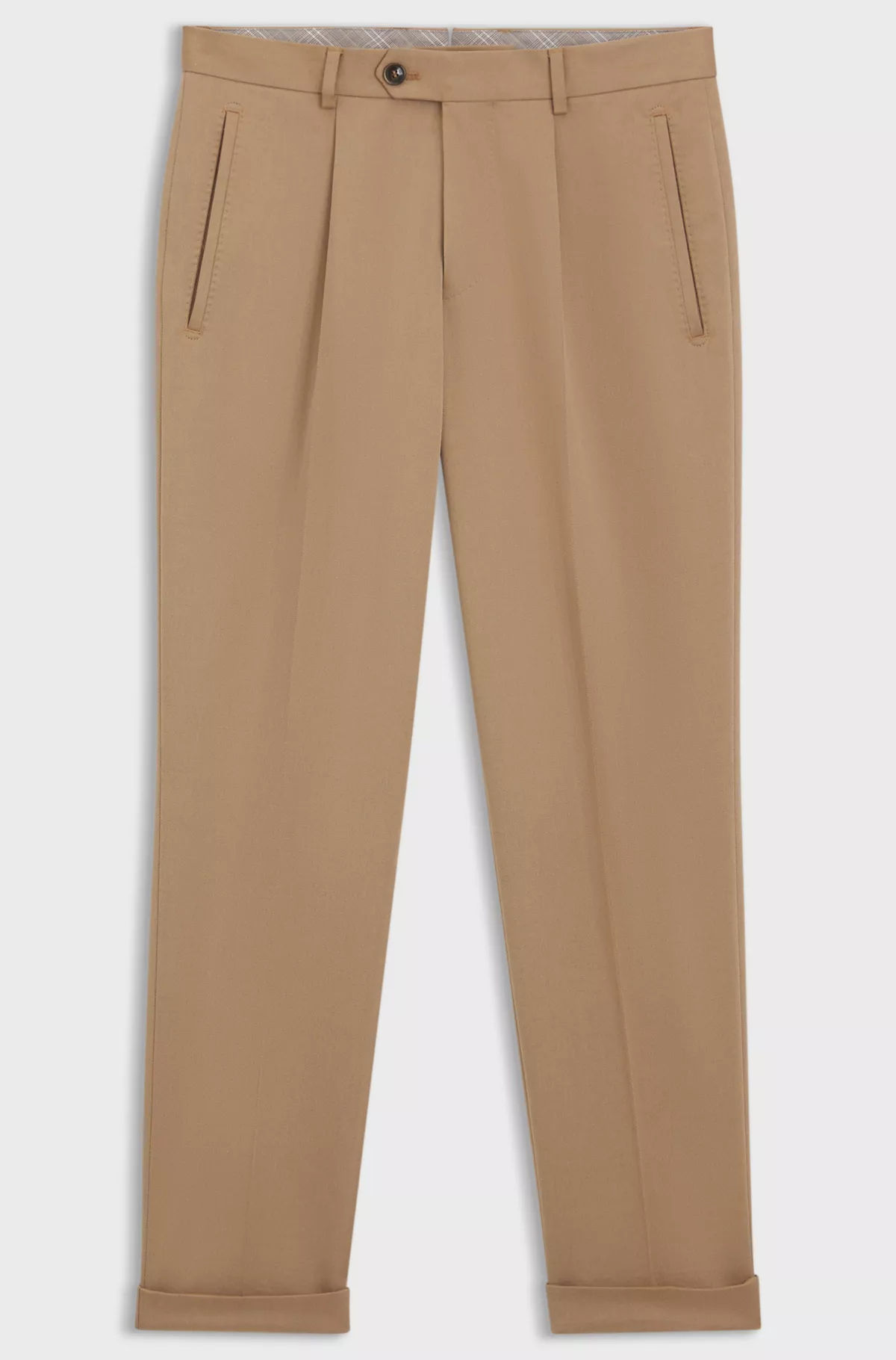 Relaxed-fit trousers in cotton-blend twill, Beige