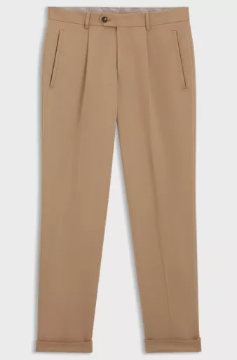 Relaxed-fit trousers in cotton-blend twill, Beige