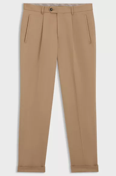 Relaxed-fit trousers in cotton-blend twill, Beige