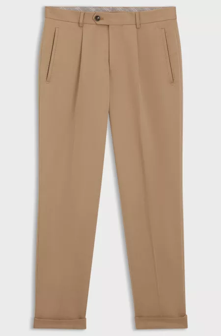 Relaxed-fit trousers in cotton-blend twill, Beige