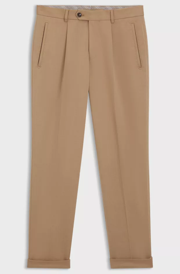 Relaxed-fit trousers in cotton-blend twill, Beige