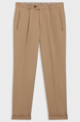 Relaxed-fit trousers in cotton-blend twill, Beige