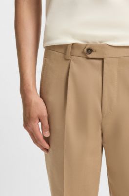 Relaxed-fit trousers in cotton-blend twill, Beige