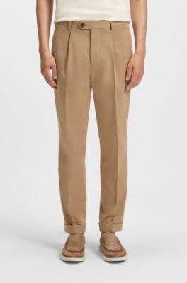 Relaxed-fit trousers in cotton-blend twill, Beige