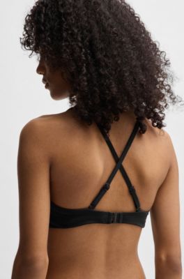 Bandeau bikini top with logo label, Black