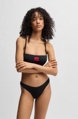 Bandeau bikini top with logo label, Black