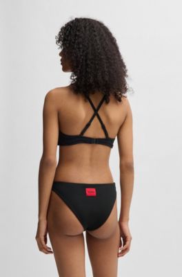 Bandeau bikini top with logo label, Black