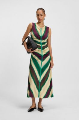 Printed-jersey dress with gathered front, Patterned