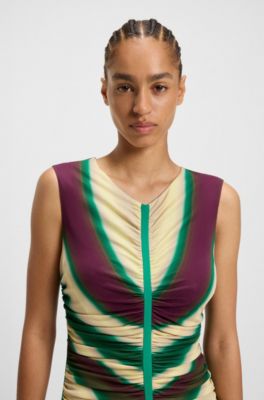 Printed-jersey dress with gathered front, Patterned