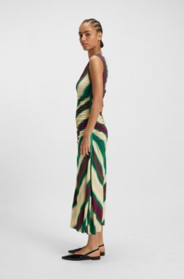 Printed-jersey dress with gathered front, Patterned