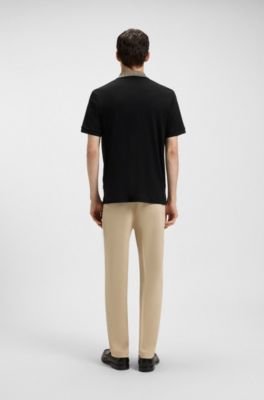 Pima-cotton polo shirt with patterned collar, Black