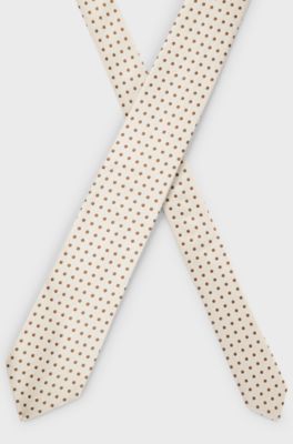 Italian-silk tie with dot pattern, Natural