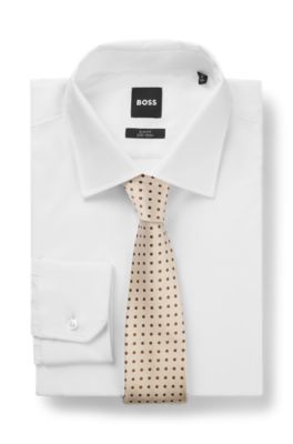 Cravate en soie italienne avec motif &agrave; pois, Naturel