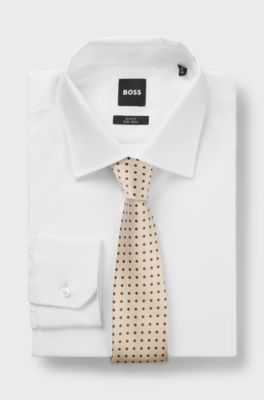 Italian-silk tie with dot pattern, Natural