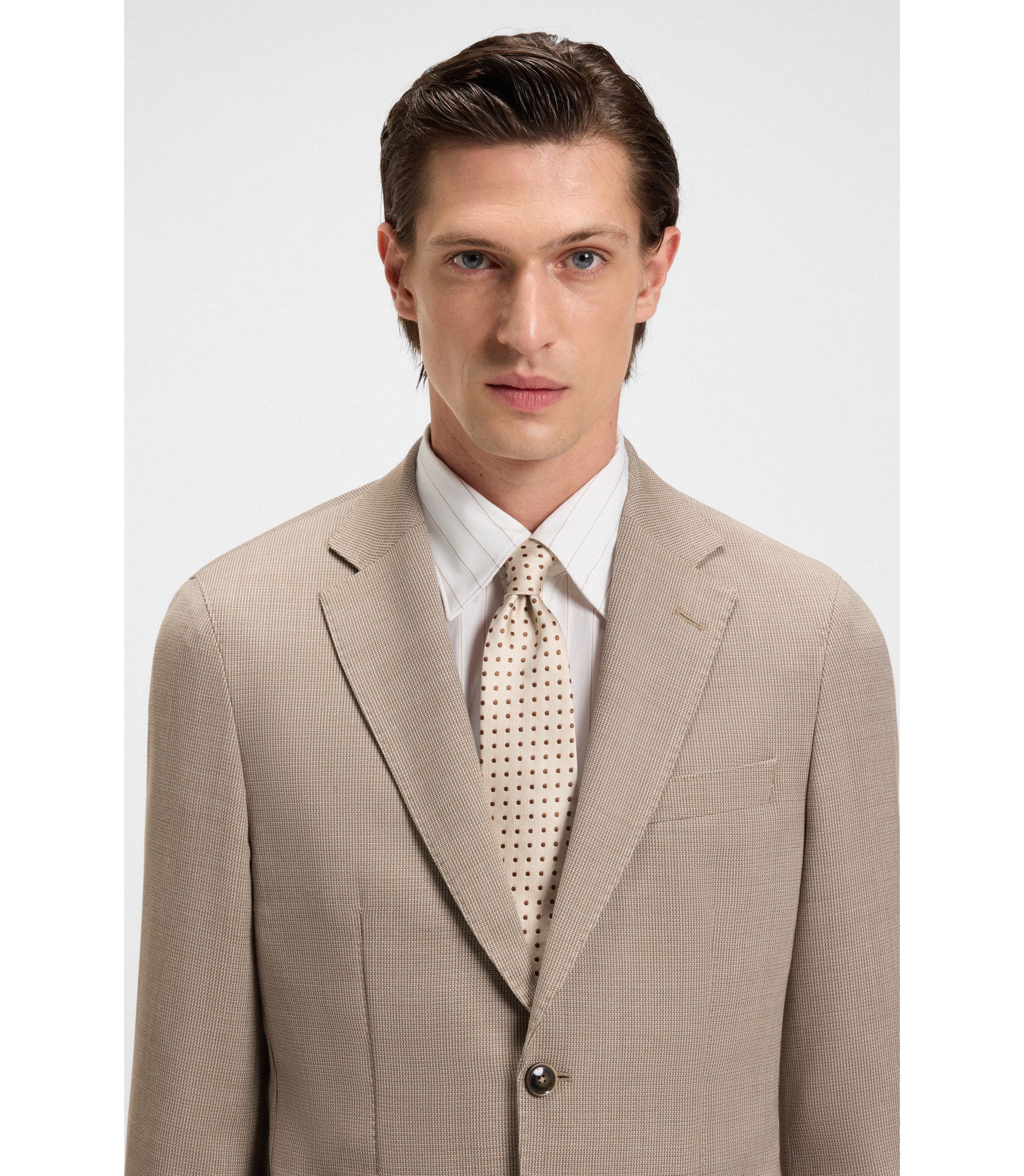 BOSS - イタリアンシルク ネクタイ ドットパターン - ナチュラル