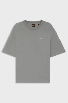 Cotton-jersey T-shirt with logo graphics, Grey