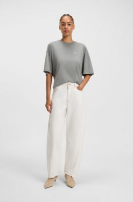 Cotton-jersey T-shirt with logo graphics, Grey