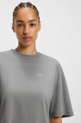 Cotton-jersey T-shirt with logo graphics, Grey