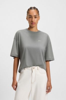 Cotton-jersey T-shirt with logo graphics, Grey