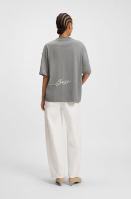 Cotton-jersey T-shirt with logo graphics, Grey