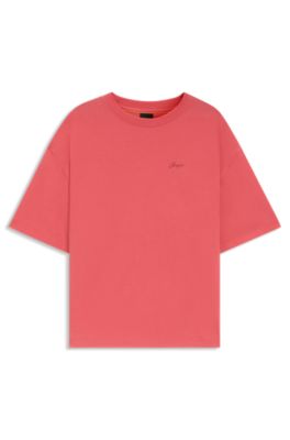 Cotton-jersey T-shirt with logo graphics, Coral