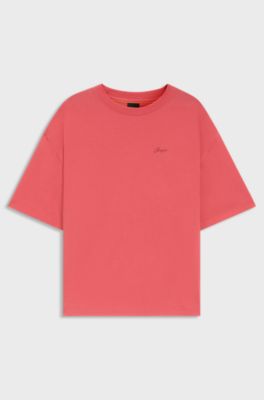 Cotton-jersey T-shirt with logo graphics, Coral