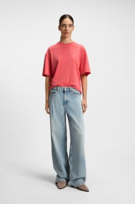 Cotton-jersey T-shirt with logo graphics, Coral