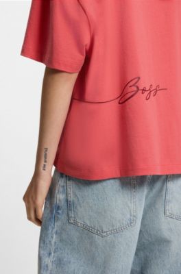 T-shirt van katoenen jersey met logographics, Koraal