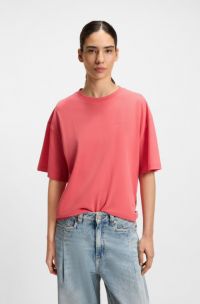 Cotton-jersey T-shirt with logo graphics, Coral