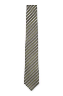 Diagonal-stripe tie in Italian silk jacquard, White stripes