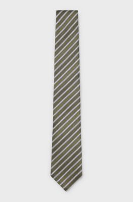 Diagonal-stripe tie in Italian silk jacquard, White stripes