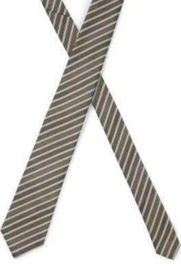Diagonal-stripe tie in Italian silk jacquard, White stripes