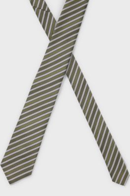 Diagonal-stripe tie in Italian silk jacquard, White stripes