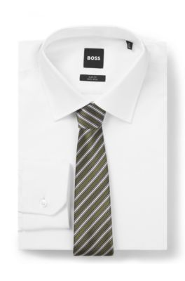 Diagonal-stripe tie in Italian silk jacquard, White stripes