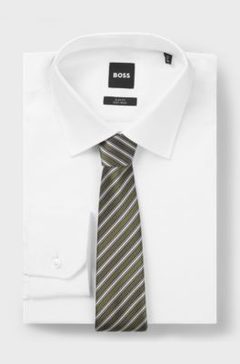 Diagonal-stripe tie in Italian silk jacquard, White stripes