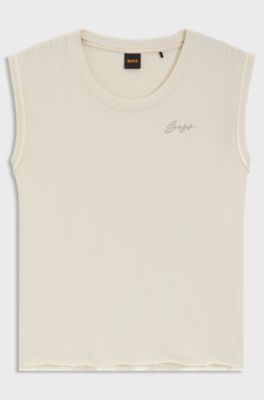 Cotton-jersey top with crystal logo, Natural