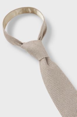 Silk tie with piqu&eacute; knit, Beige